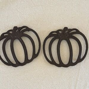 Set of Two Pumpkin Shaped Cast Iron Trivets
